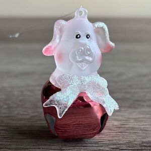 Pink Pig Ornament with Glitter Bow Jingly Bell